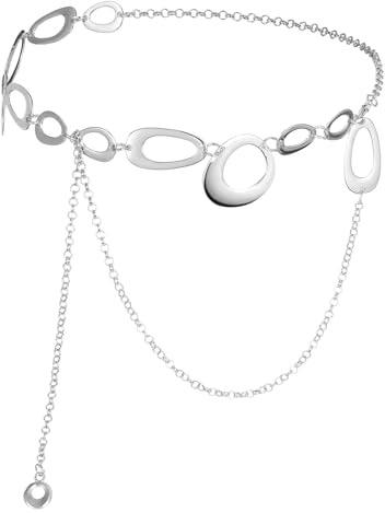 Tweruna Silver Belt Chain for Women, Multilayer Western Metal Belly Chain Silver, Irregular Circle Waist Chain Belts for Women, Boho Metal Waist Belly Chain for Jeans Dress