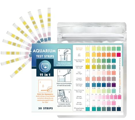 Strisce Test Acquario 11 in 1, Test Acqua con Tubo e Termometro, Misurazione Ammoniaca Nitriti Nitrati pH GH KH Cloro Rame Fosfati Ferro