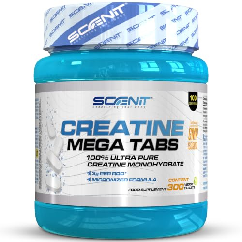 Creatina Monohidratada 3000 mg - 300 Comprimidos para 100 días de suministro - Apto para Veganos - Creatine Mega Tabs - Creatina pastillas
