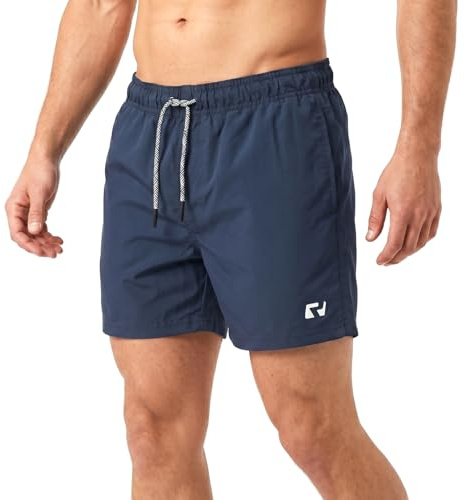 RIPT Men’s Quick Dry Swim Shorts with Mesh Lining Drawstring Waist UV50 Sun Protection Beach & Swimming Trunks (Navy, L)