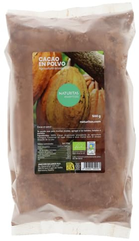Cacao en Polvo bio 500 g Naturitas Essentials | 100% natural ecológico | 0% azúcares | Desgrasado | Rico en antioxidantes | Repostería