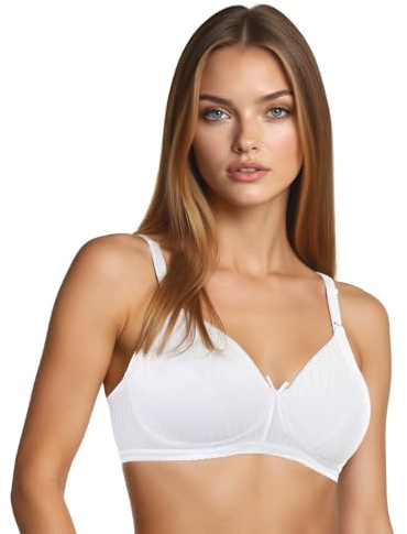 Bestform 5006248 Striped Wireless Cotton Bra with Lightly-Lined Cups Sujetador, Opaco, Blanco, 90C Mujeres