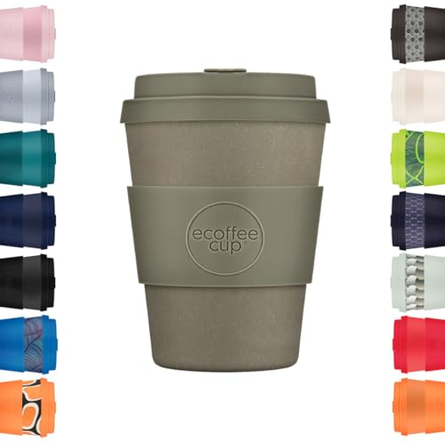 Ecoffee Cup 12oz 350ml Reusable Eco-Friendly 100% Plant Based Coffee Cup with Silicone Lid & Sleeve - Melamine Free & Biodegradable Dishwasher/Microwave Safe Travel Mug, Molto Grigio