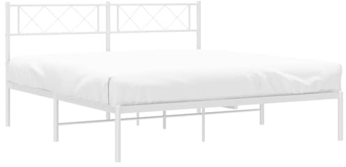 vidaXL Sängram med huvudgavel metall vit 120x190 cm, säng, metallsäng, metall sängram, sängar, metallsängar, metall sängramar, gästsäng, gästsängar