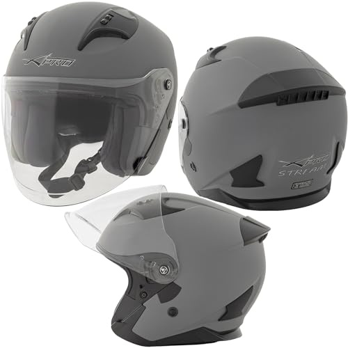 A-Pro Casco Jet Moto Aperto Visiera Scooter Antigraffio Urbano ECE 22-06 Grigio Opaco S
