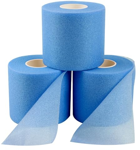 3 rollos de cinta deportiva de espuma, cinta de muñeca de béisbol, banda atlética para el tobillo, pre-envoltura, bandas elásticas para muñeca, tobillo, rodilla, pierna (azul)