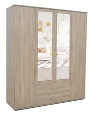 PRICE FACTORY just for you Armoire, Garde-Robe, avec Miroir Collection Tom, 4 Portes 160 cm, penderie intégrée chêne Sonoma