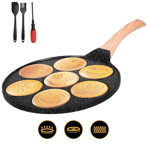 Ibex Milano Padella Pancake Smile, Pancake Piastra Antiaderente 7 Fori Padella, Padelle Induzione-Nero