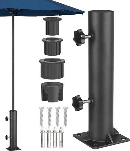 Pied Parasol, Tube De Parasol, Support De Parasol Extérieur Renforcé Et Robuste Avec Bouton Réglable, Support Universel Sur Le Pont Ou Le Patio, Tube Pour Pied De Parasol Avec 8 Clous En Acier, Noir