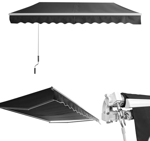 MAYTIIMO Auvent manuel à bras articulés, 300 x 250 cm, avec manivelle, angle réglable, protection solaire, store de balcon, imperméable, anthracite