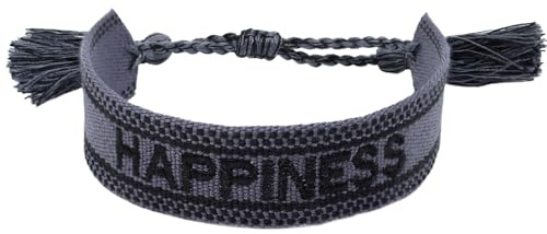 Selfmade Jewelry Armband Stoff Schwarz - Gewebtes Web Armband Damen Stoff - Geschenkidee Muttertag Freundin Damen (HAPPINESS)