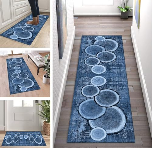 ZUZEKU Läufer Teppich Lang Flur Küchenteppich Blau Korridor rutschfest Modern Teppichmatten 80X130cm Küchen Schlafzimmer Esszimmer Polyester Meterware Anpassbar