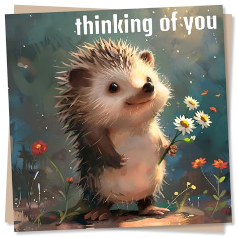 Adorable Hedgehog Thinking of You Card - Thinking of You - Positive Thoughts for A Friend or Family Member, Condolence of Sympathy Card