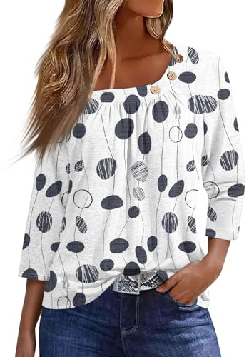 Blouse Manches 3/4 Chemise Longue Oversize Femme Chic et Élégant Vêtement Été Femme Chemisier Col V Manche 3/4 Blanc 3XL