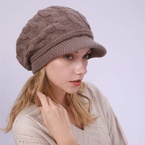 Beanie Hats for Women with Vior - Thermal Knitted Winter Hat Fleece Lined Ladies Beret Hat Warm Knitted Wool Hat Crochet UK (UK, Alpha, One Size, kaki)