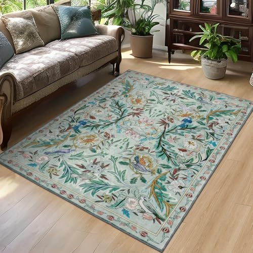 TUKDAK Washable Area Rug for Living Room Green 120×180cm, Boho Soft Bedroom Rug Non-shedding Non-slip, Short Pile Animal Floor Carpet for Kitchen Office Bathroom Kids Nursery Room