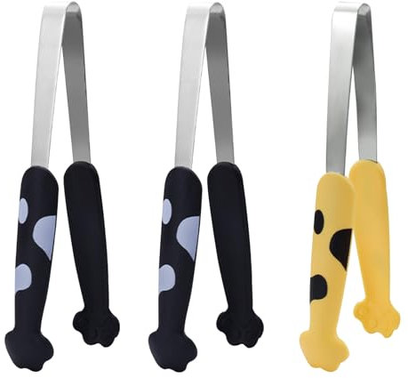 KASESSS 3 PCS Pinzas Cocina Acero Inoxidable Premium, Pinzas de Cocina, Pinza Cocina, Pinzas Freidora de Aire, Pinça de Cozinha para Barbacoa Filete Pasta Postre Cocción Cocina (Negro,Amarillo)