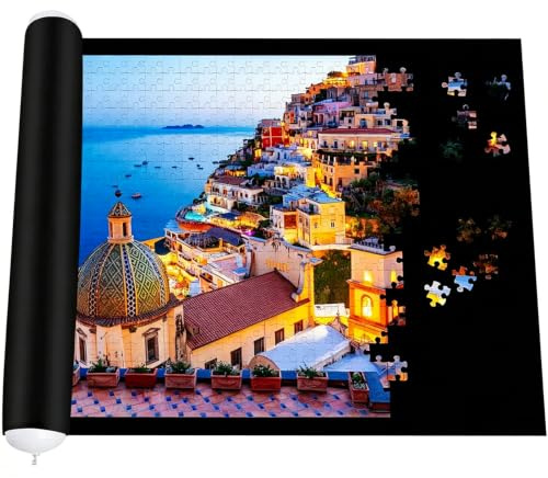 Puzzle Mat, Tappeto Puzzle Bambini, Feltro 1000 1500 Pezzi, Portatile Puzzle Roll Mat Antiscivolo Tappetino Puzzle Arrotolabile, Nero