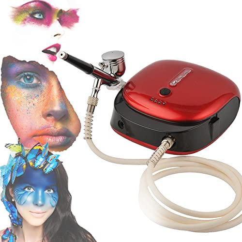 XCSCUK Kit aerografo,Set compressore per aerografo Portatile a Doppia Azione,Spazzole d'Aria Ricaricabili Portatili, per Unghie,Trucco (Red)