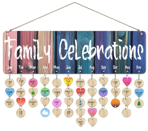 arricraft 1 Set Wooden Colorful Family Celebrations Birthday Reminder Calendar Board, Celebrations Calendar Wall Hanging with 100 Tags Birthday Gifts for Mother Grandma Family 4.7x15.7inch(12x40cm)