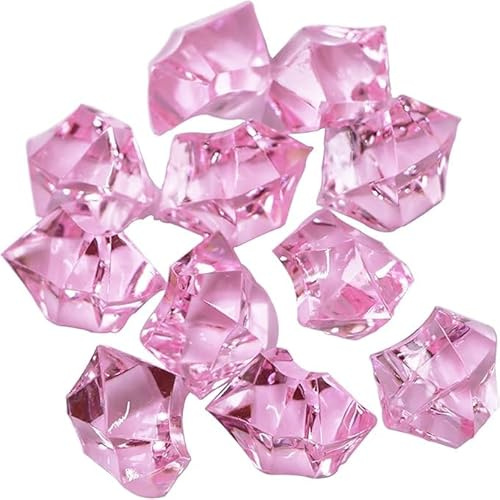 EesTeck Decorative Pink Acrylic Crystal Gems, Acrylic Crystal Rocks for Centerpieces, 120 Pieces 11 * 14 mm Artificial Ice Table Scatter, Fake Crushed Ice Acrylic Vase Fillers Party Decorations
