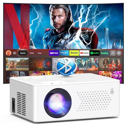 [App Integrada] Puxinat 2025 Upgraded Proyector Portátil 1080P 4K Supote Videoproyector Dual Control Android TV WiFi6 Bluetooth5.2, Zoom 50%, Compatible con HDMI/TV Stick/USB/PS5/Laptop/Ratón