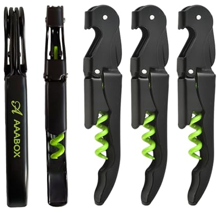 AAABOX Pack of 10 Sacacorchos Profesional Sommelier de Doble Palanca,3 en 1 Abridor de Vino con Espiral de Acero Inoxidable(Verde y Negro)