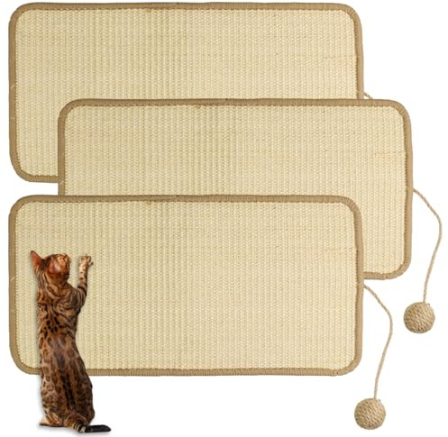 3 Pezzi Tappetino Tiragraffi per Gatti,Tiragraffi Orizzontale,Tappetino Tiragraffi per Gatti in Sisal Naturale 50x25cm,Anti Scivolo,Per Gatti e Mobili,Tiragraffi Divano Antigraffio,Mobili e Pareti