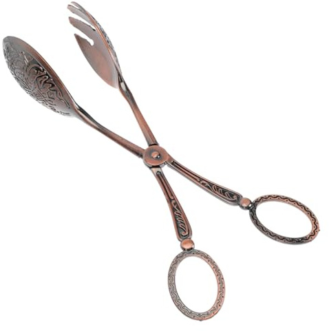 QUMIIRITY Arabic Style Vintage Bread Clip Baking Food Tong round Head Antique Copper Multi-functional Kitchen Food Serving Clip for Bread Cake