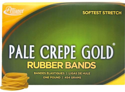 Alliance Rubber 20125 Pale Crepe Gold Rubber Bands Size #12, 1 lb Box Contains Approx. 3850 Bands (1 3/4 x 1/16, Golden Crepe)