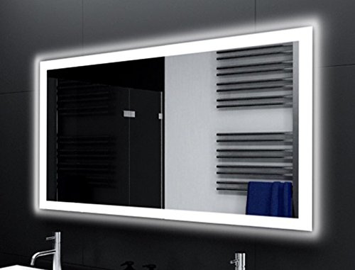 SARAR Badspiegel Spiegel Badezimmerspiegel mit rundum LED-Beleuchtung 100x80 cm Made in Germany eckiger Wandspiegel Mirror Spiegel Bad mit Licht auf Maß Sete