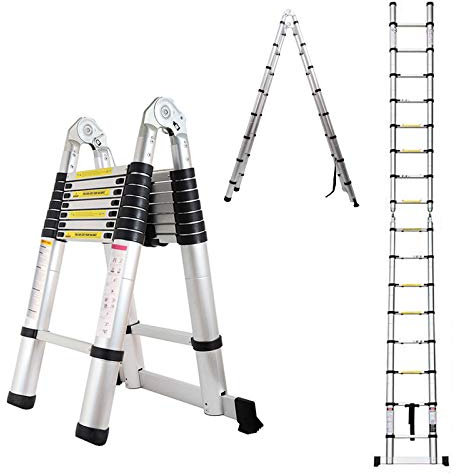 Escaleras Telescópicas de 5m, Extensible de Aluminio, Ligera, Ahorra Espacio, Multiusos, para el Hogar, Oficina, Jardín, Loft. Escaleras Portátiles de Escalón Suave y Antideslizante