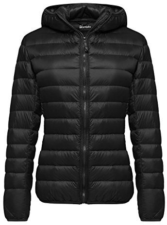 Wantdo Women’s Warm Winter Packable Puffer Down Jacket Lightweight Quilted Padded Hooded Puffer Jacket Windproof Mountain Insulated Jacket Slim Fit Short Outerwear Jacket Black L