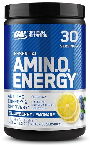 Optimum Nutrition Amino Energy - Pre Workout with Green Tea, BCAA, Amino Acids, Keto Friendly, Green Coffee Extract, Energy Powder - Blueberry Lemonade, 30 Servings (Packaging May Vary)