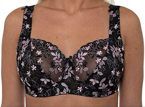 Gem Womens Plus Size Lace Full Coverage Firm Hold Non Padded Underwired Full Cup Bra Black Pink