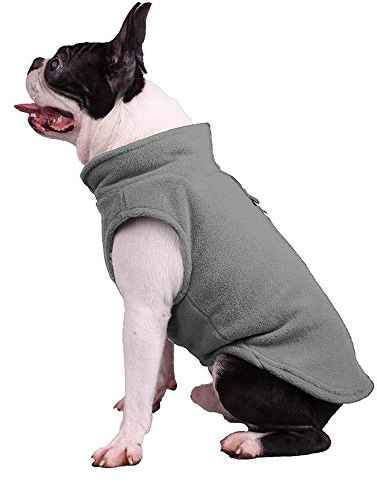 Hundepullover / Hunde-Sweatshirt, weiche Fleece-Weste, Kaltwetterjacke mit Ring für die Leine für kleine und mittelgroße Hunde (Größe M, Grau)