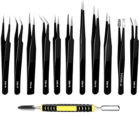 CISIXIN 12pcs Brucelles Anti-Statique, pour Réparation Électronique, Fabrication de Bijoux