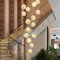 KAUCQI 15 Glaskugel LED Pendelleuchte, Treppenhaus LED Kronleuchter, 75W Kreativer Sternenklarer Langer Pendellampe, Hängeleuchten mit Verstellbarer Länge