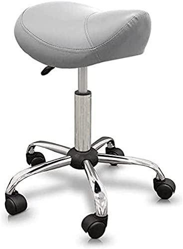 QUIRUMED Taburete Tipo Pony, Ergonómico, con Base de Acero, Color Plata, Tapizado en Polipiel, Altura Regulable, Asiento Acolchado, Ruedas giratorias, hasta 150 kg