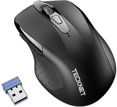 TECKNET Silent Kabellose Maus, 2.4GHz Leise Funkmaus mit Nano Empfänger, 4000 DPI Optical Tracking, 6 Einstellbare DPI Stufen, 24 Monate Batterielaufzeit, Kompatibel mit PC, Mac, Laptop - Schwarz