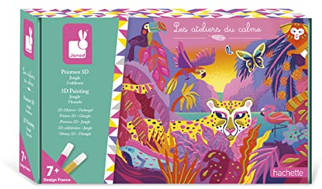 Janod - Pintura 3D - Jungla - Les Ateliers du Calme - Manualidad Creativa - Pintura Oro y Rosa Fluorescente - Motricidad Fina y Concentración - A Partir de 7 Años, J07950