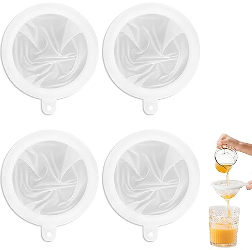 mizikuu Sieb Filter, 4 Stück Ultrafeines Straining Nylon, 100 200 300 400 Mesh Küchensieb Set Filtersieb Mit Rand Und Bequemen Rutschfesten Griffen Likörfilter für Küche Trichter Saft Milch Kaffee