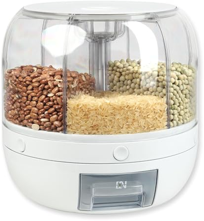 Schramm® Müslispender 360° drehbar mit 6 Kammern á 1000ml Fassungsvermögen Cerealienspender Cornflakesspender wählbar schwarz oder weiß 27x27 cm Lebensmittelspender BPA-frei, Farbe:weiss