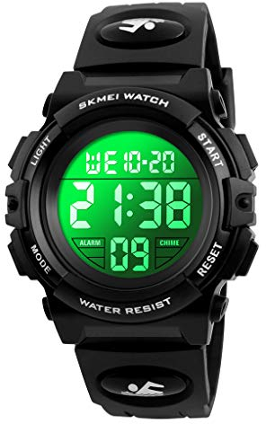Dayllon Digitaluhr Kinder Uhren für Jungen Armbanduhr Kinder Outdoor Sport 50M Wasserdicht Elektronische 12/24 H Wecker Stoppuhr/Kalender/LED-Licht/Datum Junge Mädchen All Black XS(3-10 Year Old)