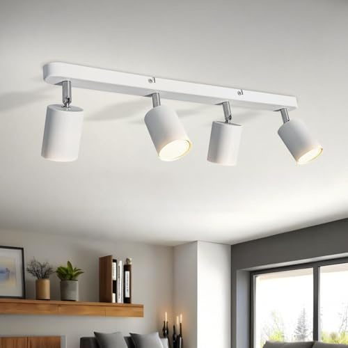 Sweier 4 Lámpara GU10 Techo Focos, Iluminación ángulo Orientables LED Rectangular Focos de Pared, incl. 4x5W GU10 430LM Blanco Cálido 3000K Bombilla, Puede Montarse en el Techo o en la Pared