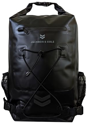 Jackson & Cole Aonyx Waterproof Backpack - 25L Rolltop Dry Bag (Black)
