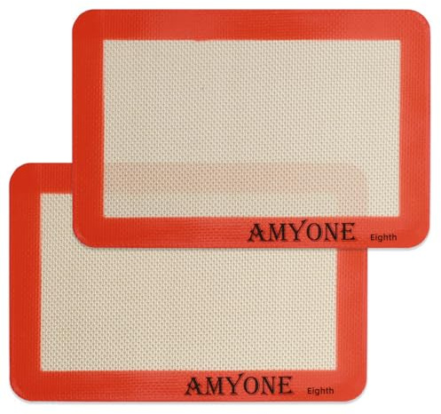 AMYONE Silicone Baking Mat for 1/8 Sheet Pan, Eighth Non-Stick Silicone Baking Sheet Liner for Cookie Macaron Bread Pastry, Food Grade Silicone Mat for 9 x 7-inch Small Toaster Oven Tray, 2 PCS