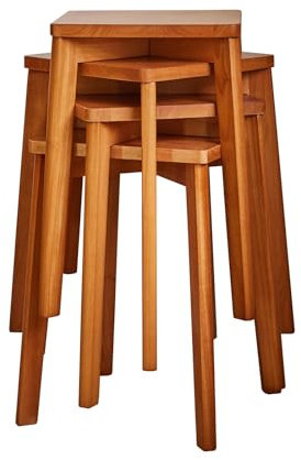 Aibiju Quadratischer Holzhocker, Schminktischhocker, Massivholz, Make-up-Hocker, Tritthocker, Kindertisch, perfekte Größe für Ihr Wohnzimmer, Schlafzimmer (Natur, 4 Stück), YD-1502-4