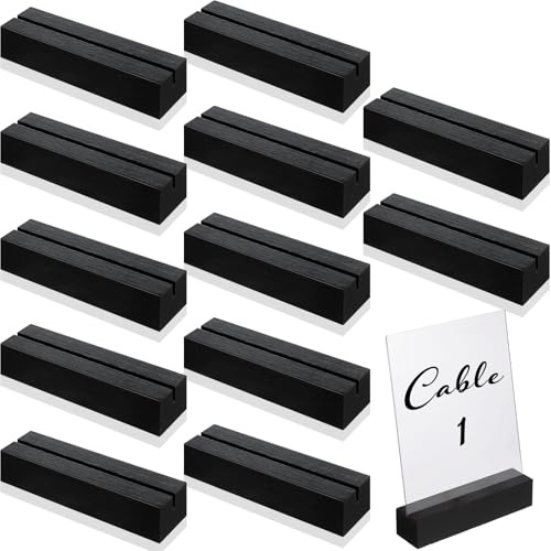 Zonon 12 Pcs Wood Place Card Holders Wooden Table Number Holder Stands Name for Wedding Party Events Exhibition Decoration Office Restaurant Business (Acrylic,Black,4.6x1.1x1 Inch)