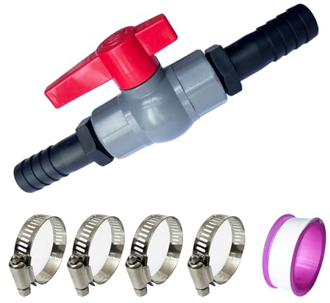 ZLLZPZD 1 inch PVC Ball Valve with Hose Connector, Pool Shut-Off Valve Incl. 1 Internal Thread 1 (32 mm) and 2 Hose Nozzles 25 mm